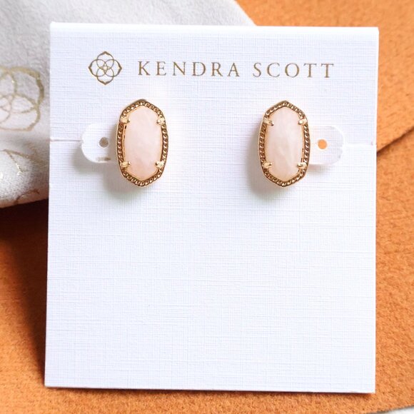 Kendra Scott Ellie Rose Quartz Stud Earrings Gold - Picture 1 of 2